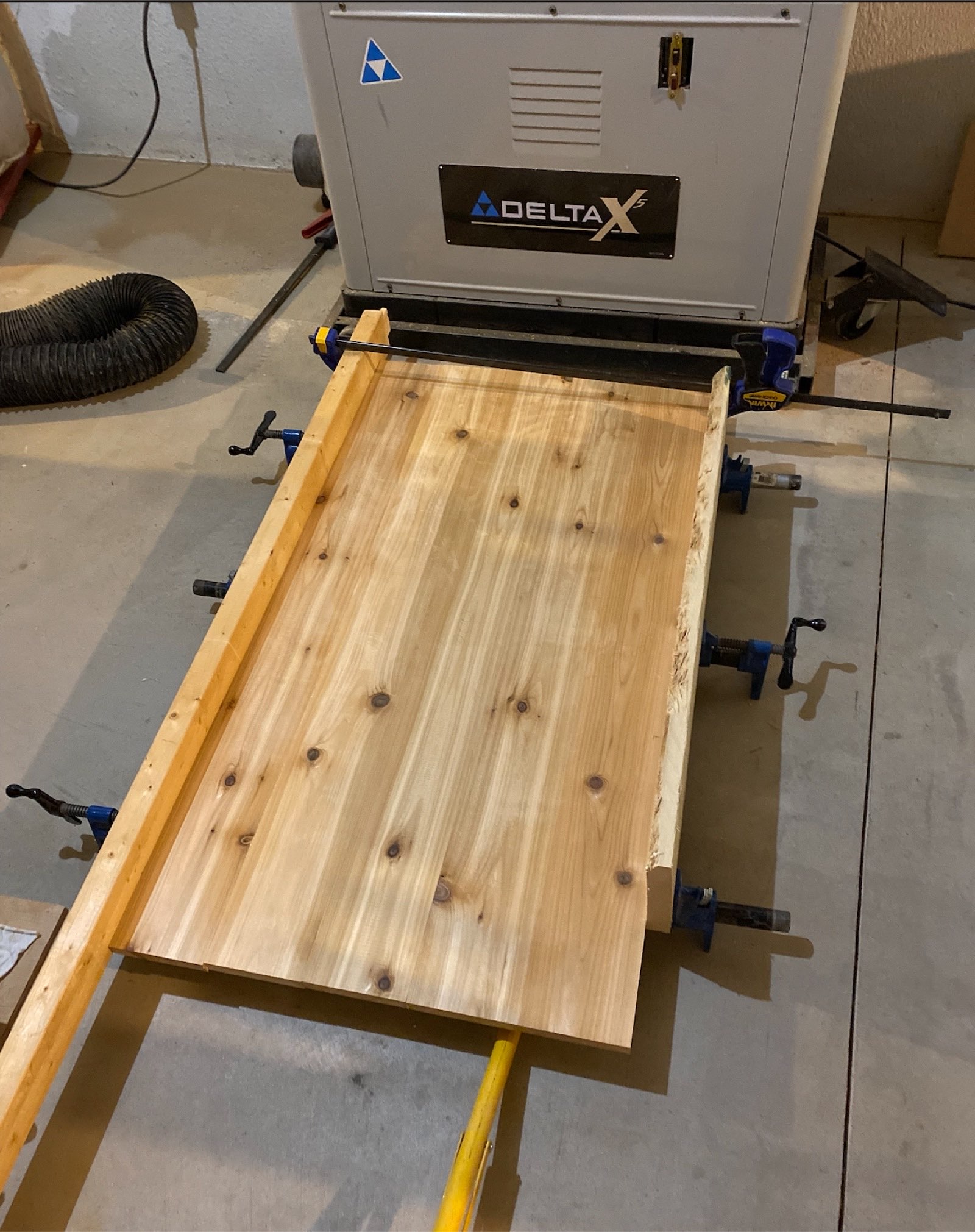 Individual planks clamped and glued together