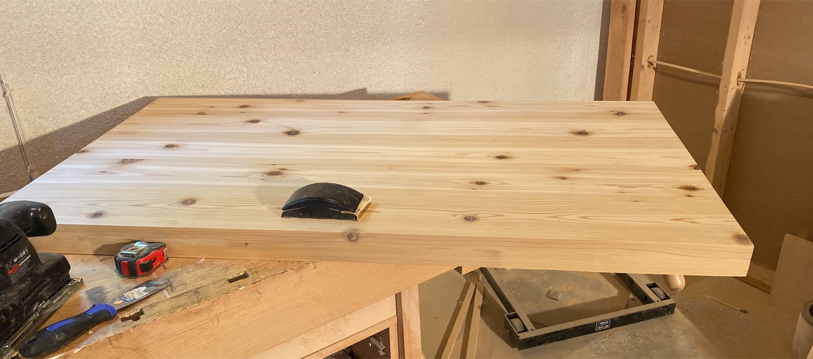 Tabletop with border added and sanded down
