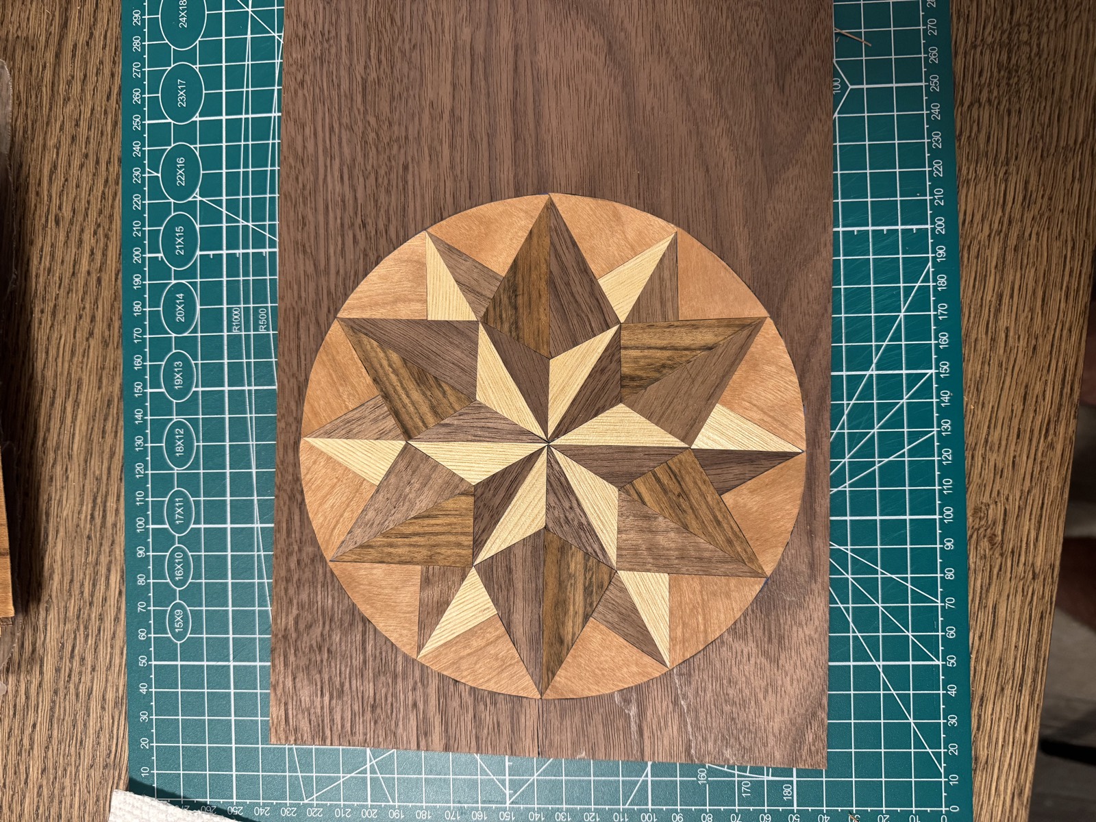 The star set into a round veneer field on a dark rectangular background panel