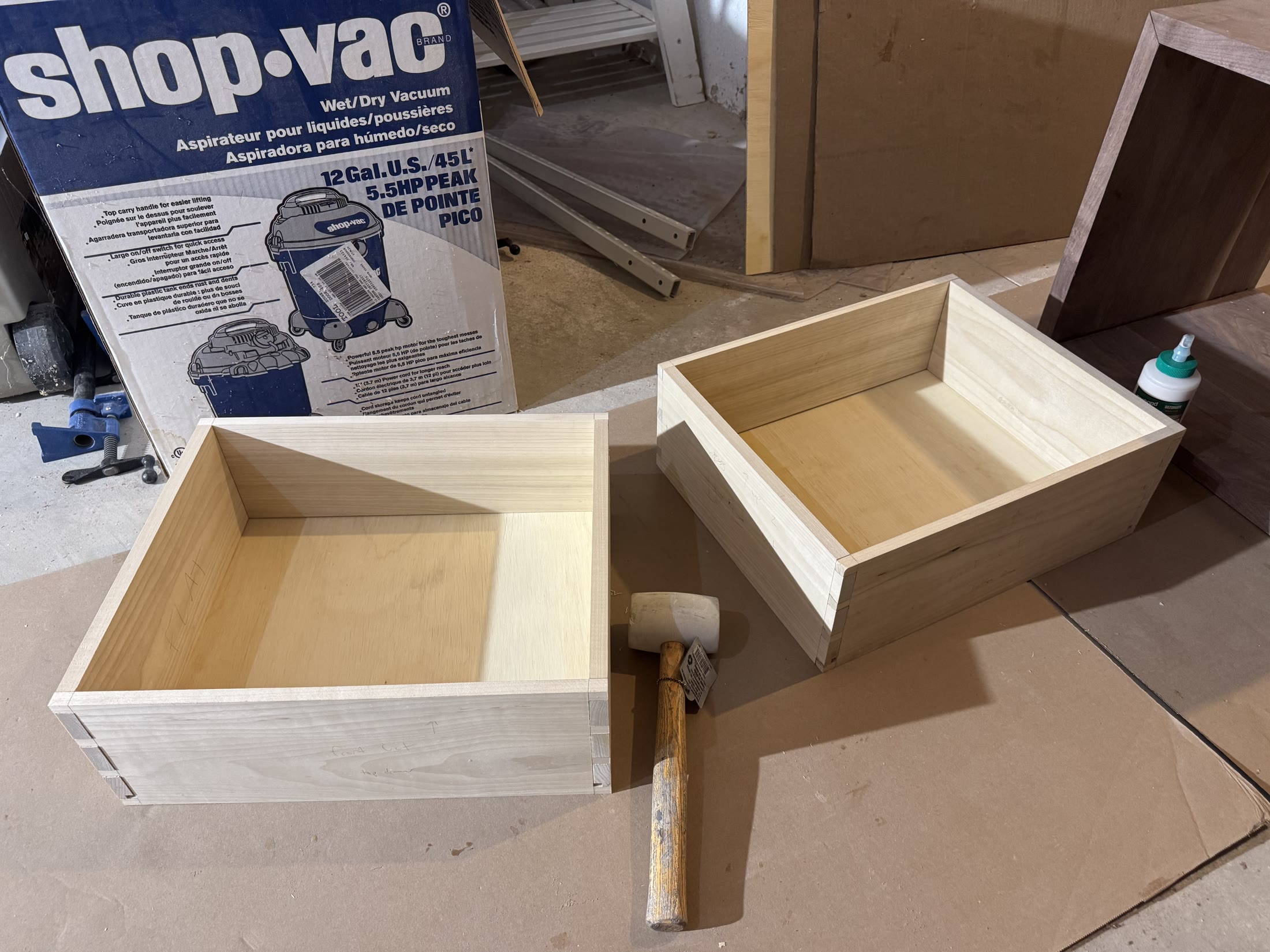 Two dovetailed drawer boxes